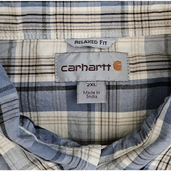 Carhartt (Mens Size 2XL) Plaid Button Front Relaxed Fit Short Sleeve Shirt - Picture 2 of 6